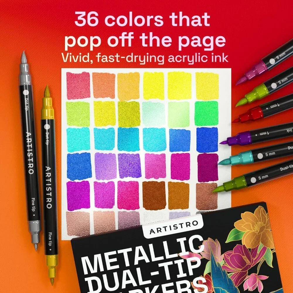 NEW Art Supplies Brush Metallic Markers Pens for Adult Coloring Books School 36